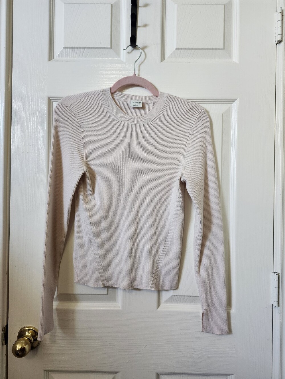 Abercrombie & Fitch Light Cream Ribbed Long Sleeve Top